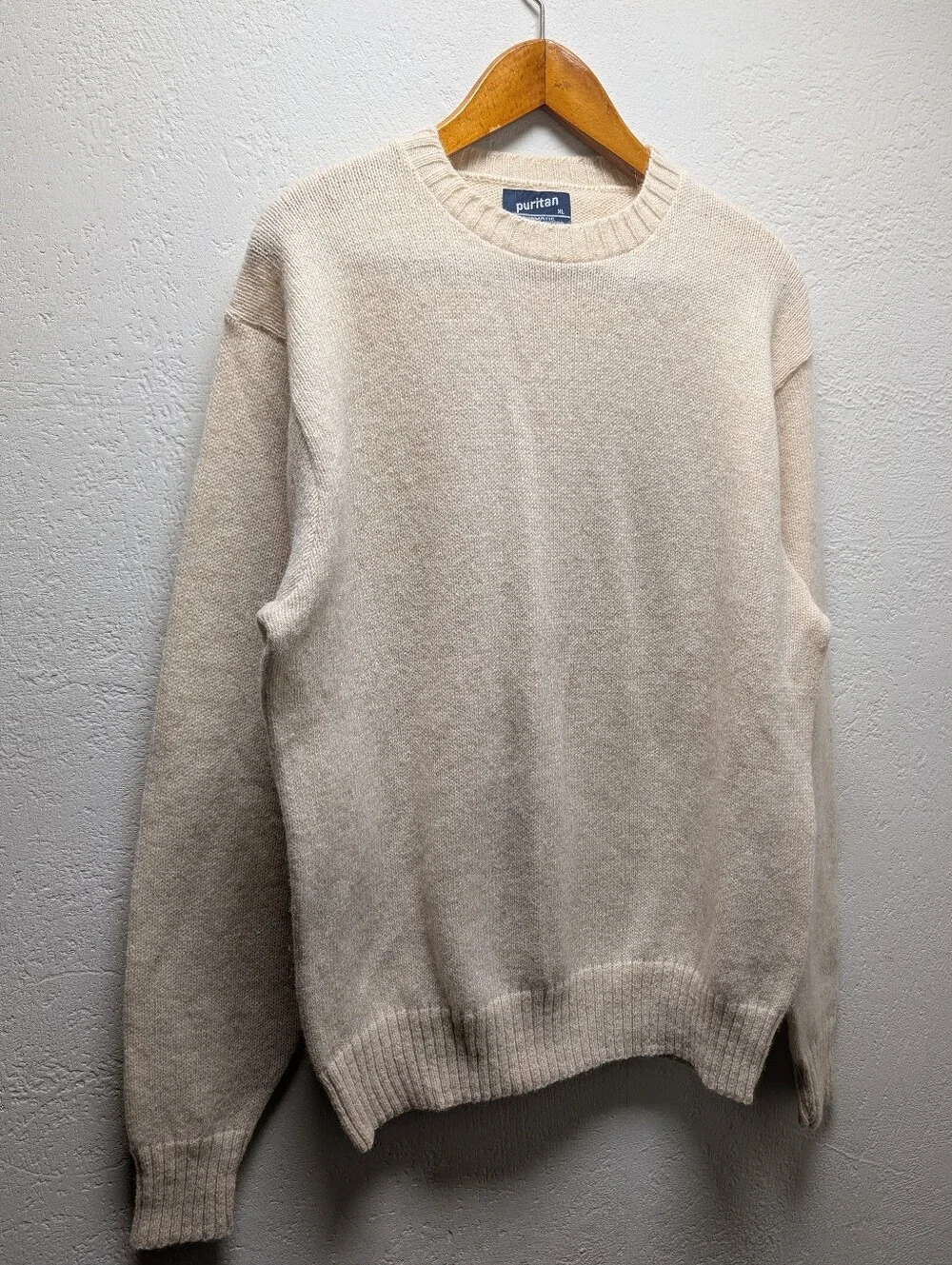 Vintage Puritan Aquamatic Mens XL Beige Wool Blend Crewneck Pullover Sweater